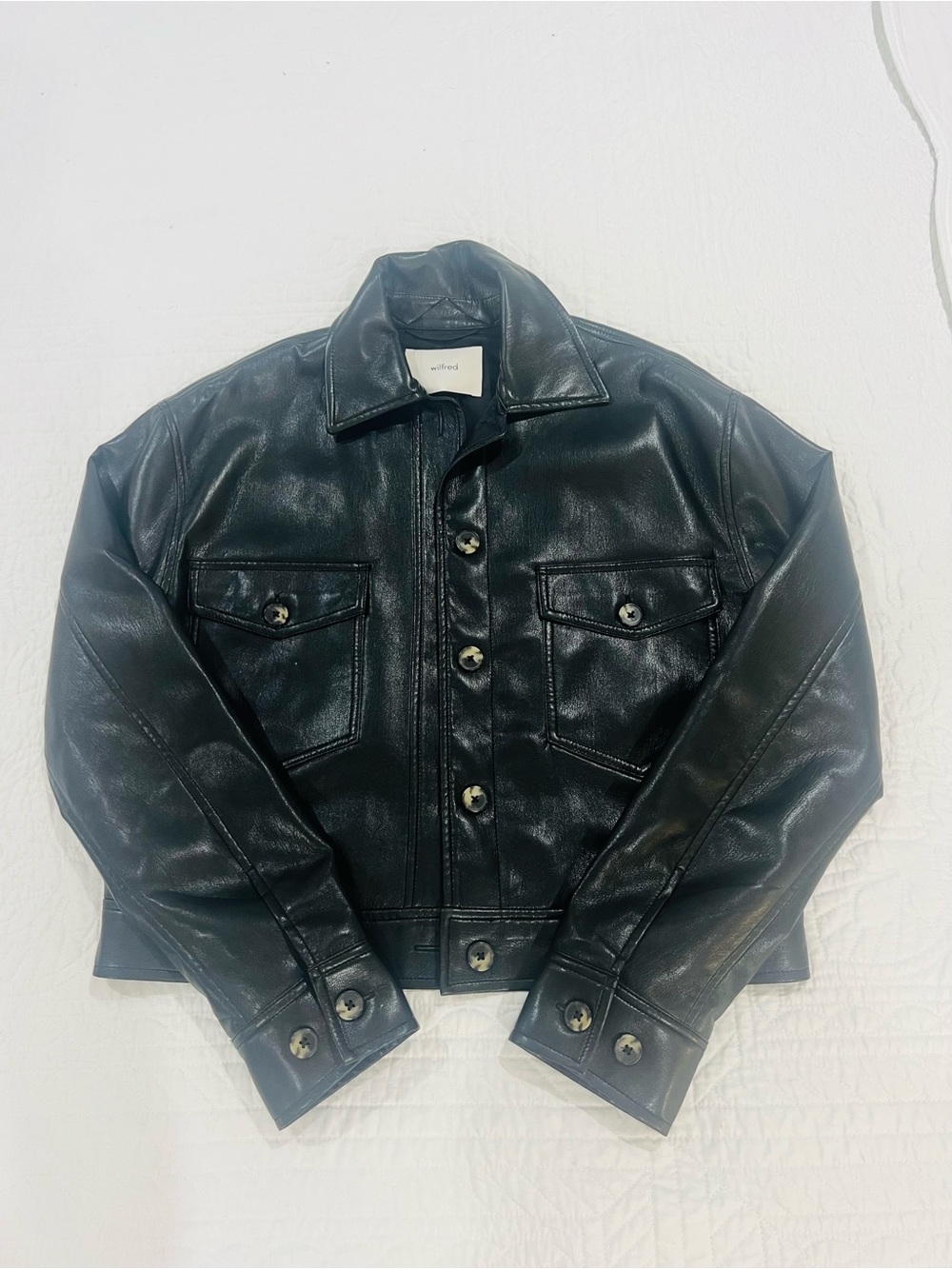 Aritzia Wilfred Black Vegan Leather Bomber Jacket